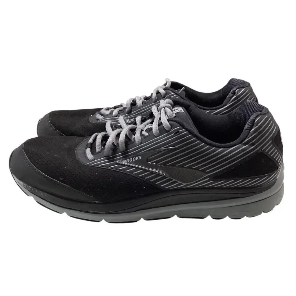 Brooks Walking Shoes Men 12 Black Gray Addiction Walker Suede Lace Up